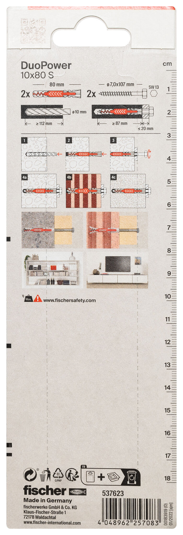 Verpackung: "fischer DuoPower 10 x 80 S mit Schraube"