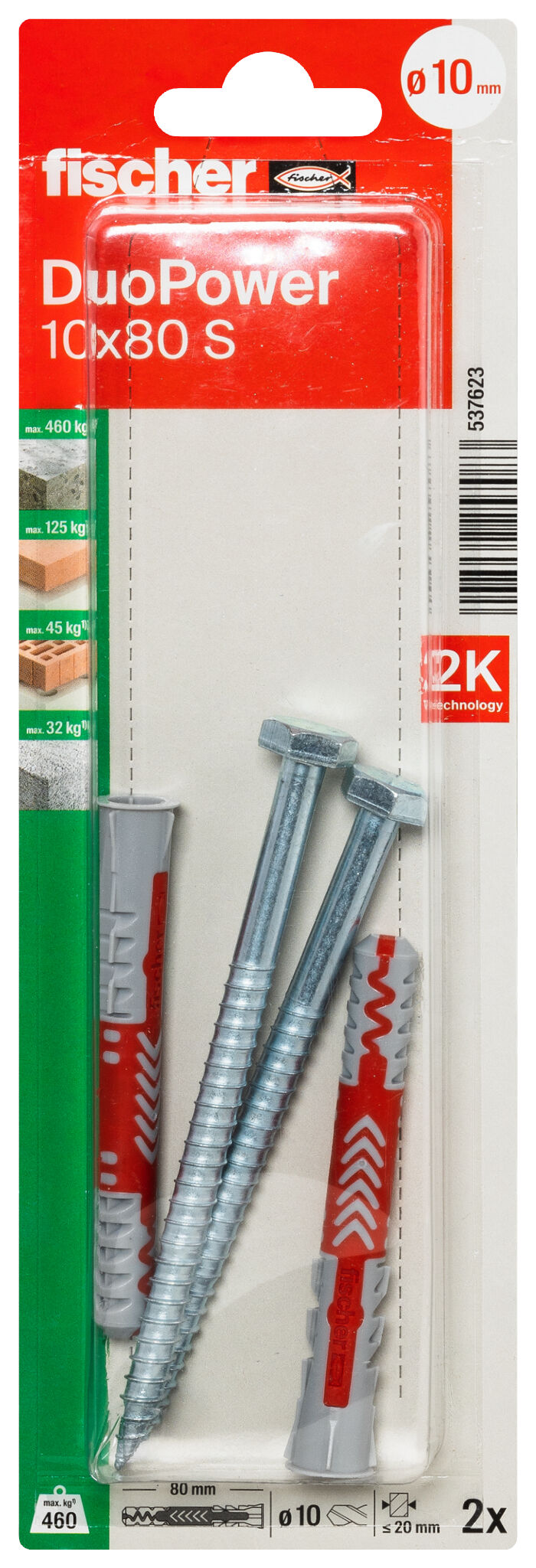 Verpackung: "fischer DuoPower 10 x 80 S mit Schraube"