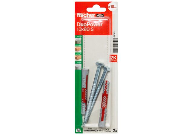Verpackung: "fischer DuoPower 10 x 80 S mit Schraube"