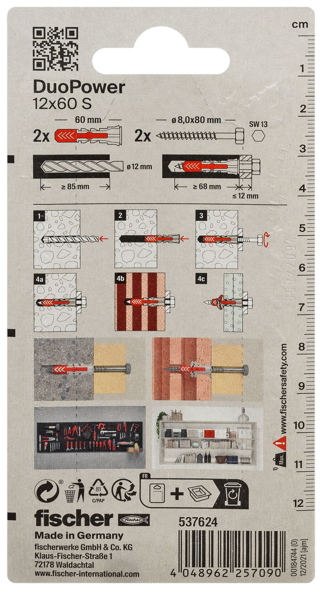 Verpackung: "fischer DuoPower 12 x 60 S mit Schraube"