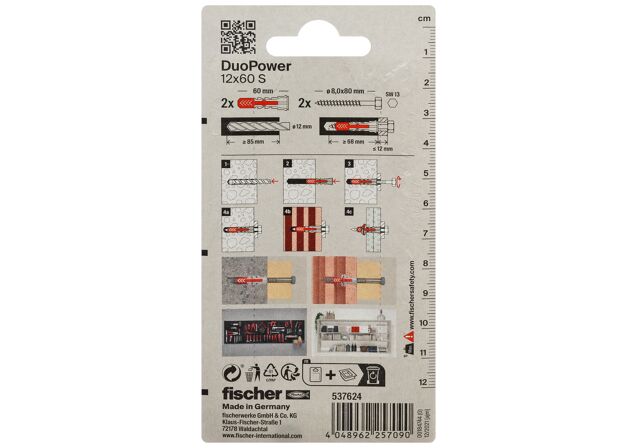 Verpackung: "fischer DuoPower 12 x 60 S mit Schraube"