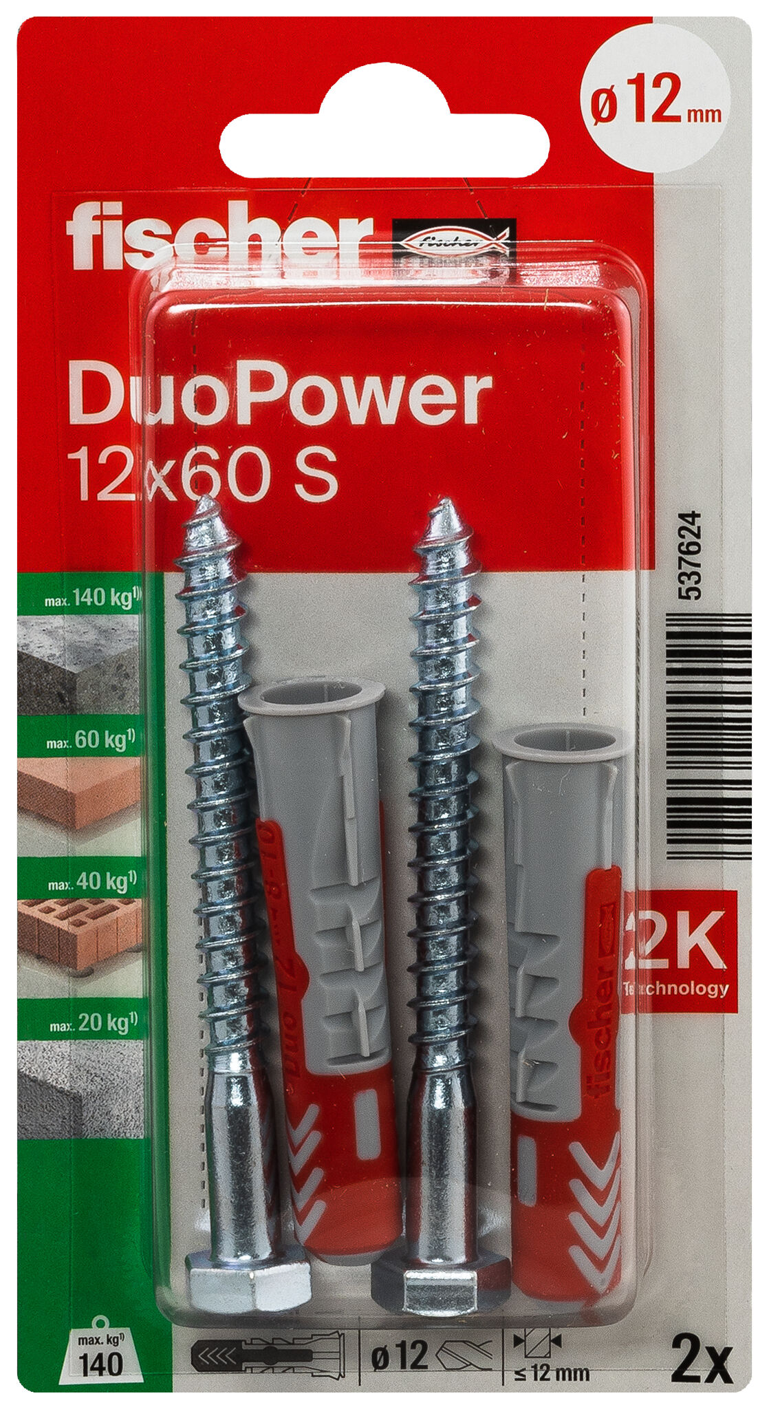 Verpackung: "fischer DuoPower 12 x 60 S mit Schraube"