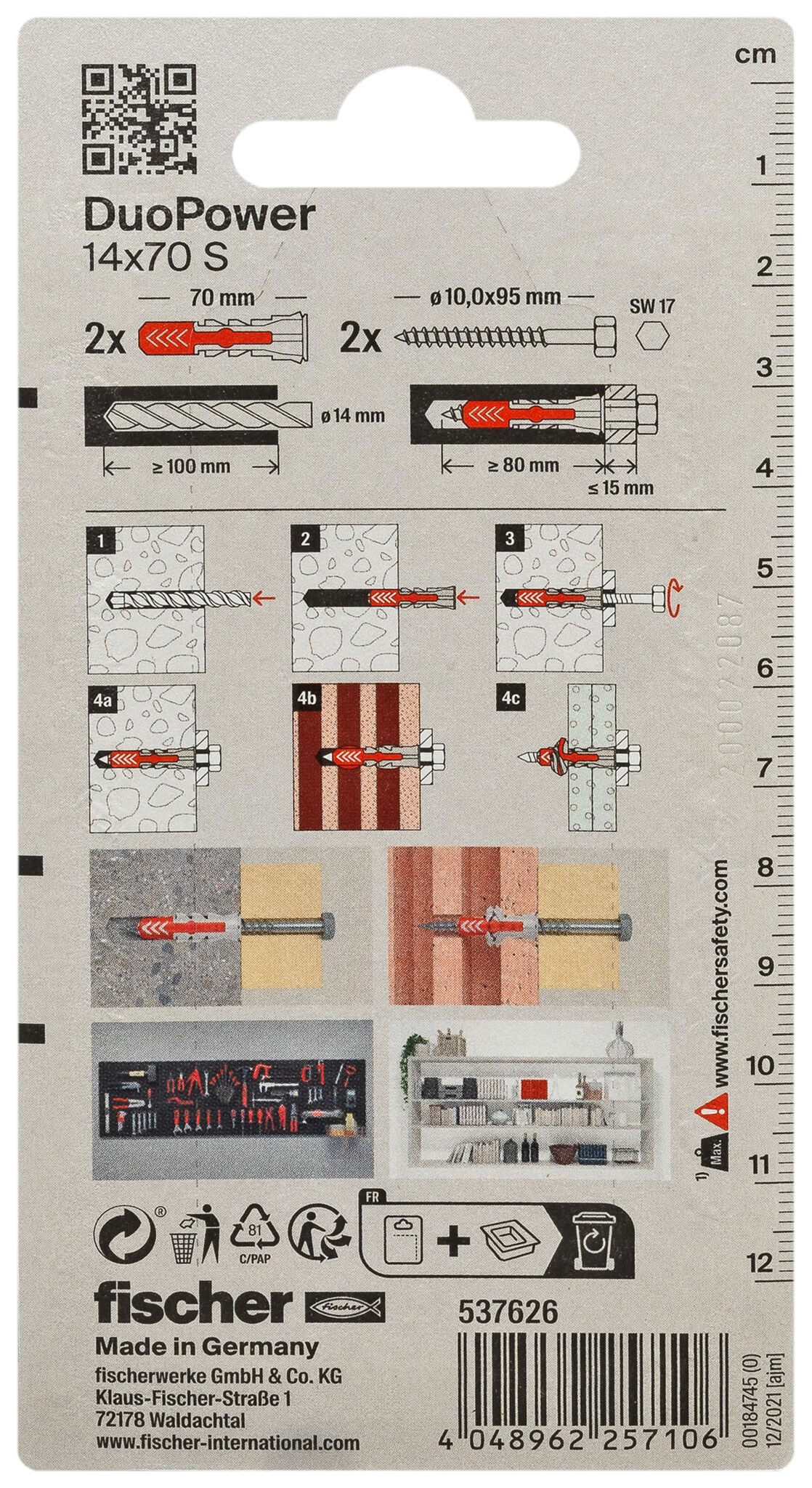 Packaging: "fischer DuoPower 14 x 70 S with screw"