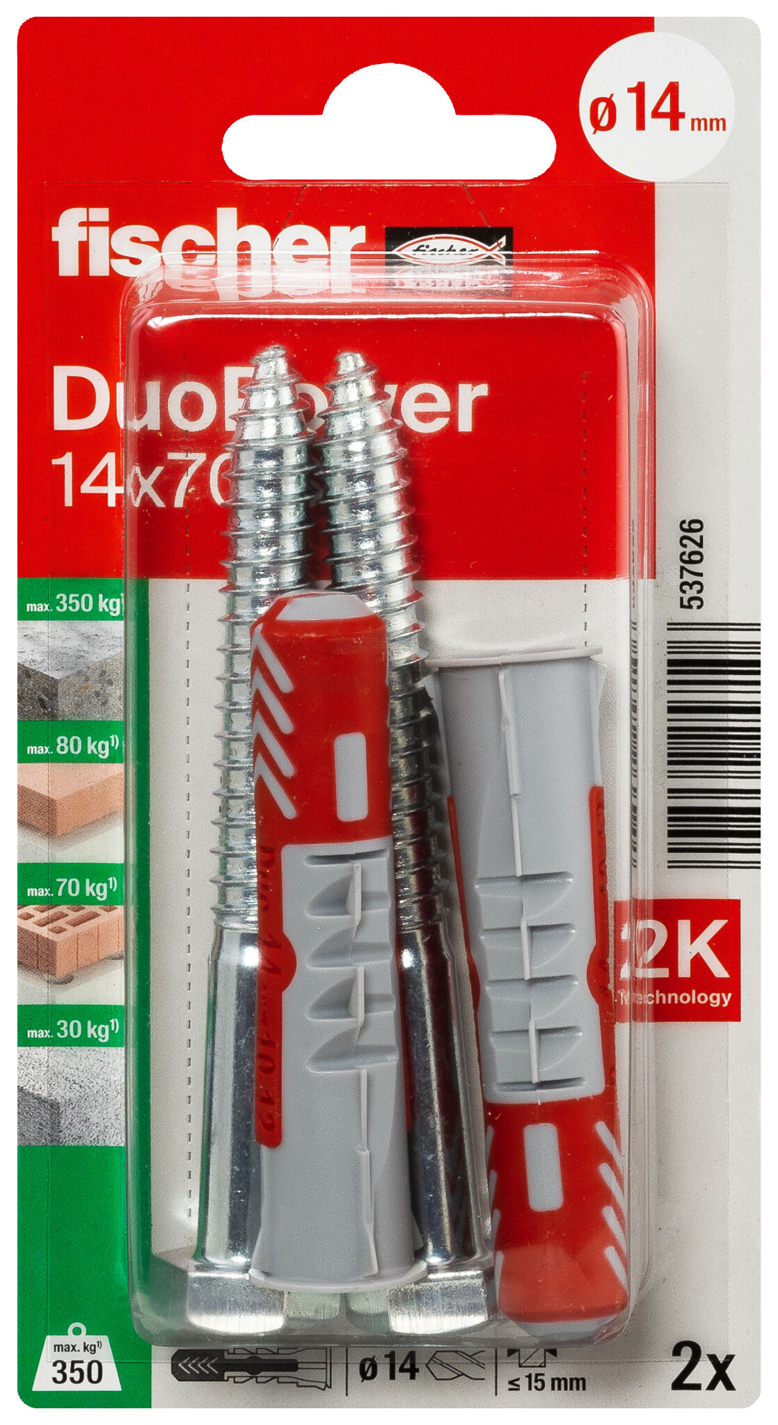 Packaging: "fischer DuoPower 14 x 70 S with screw"