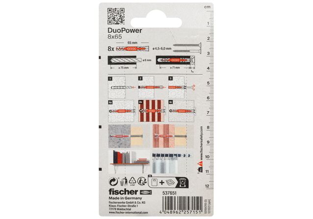 Packaging: "fischer DuoPower 8 x 65"