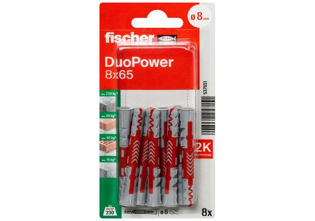Packaging: "fischer DuoPower 8 x 65"