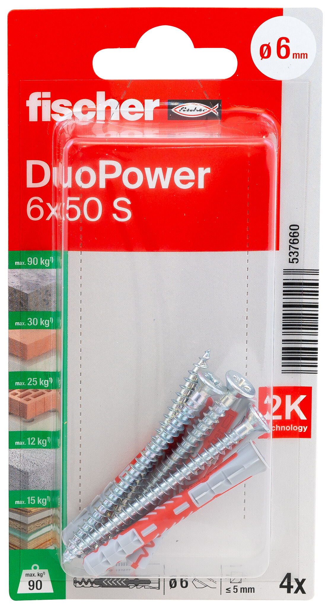 Verpackung: "fischer DuoPower 6 x 50 S mit Schraube"