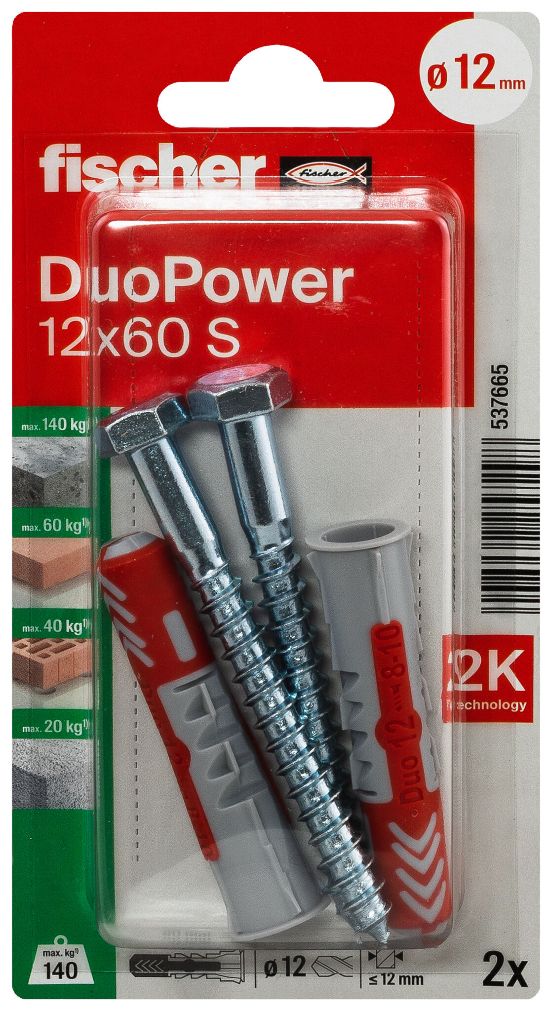 Verpackung: "fischer DuoPower 12 x 60 S mit Schraube"