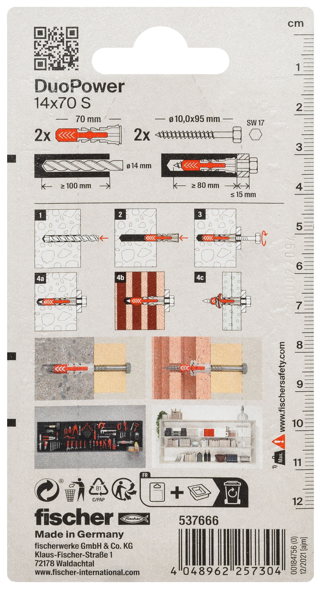 Verpackung: "fischer DuoPower 14 x 70 S mit Schraube"