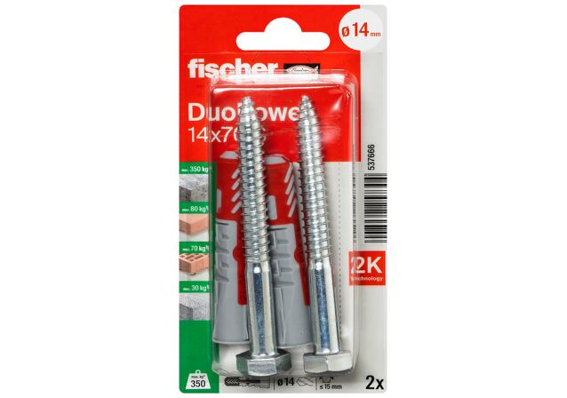 Packaging: "Cheville tous matériaux fischer DuoPower 14x70 Sn avec vis"