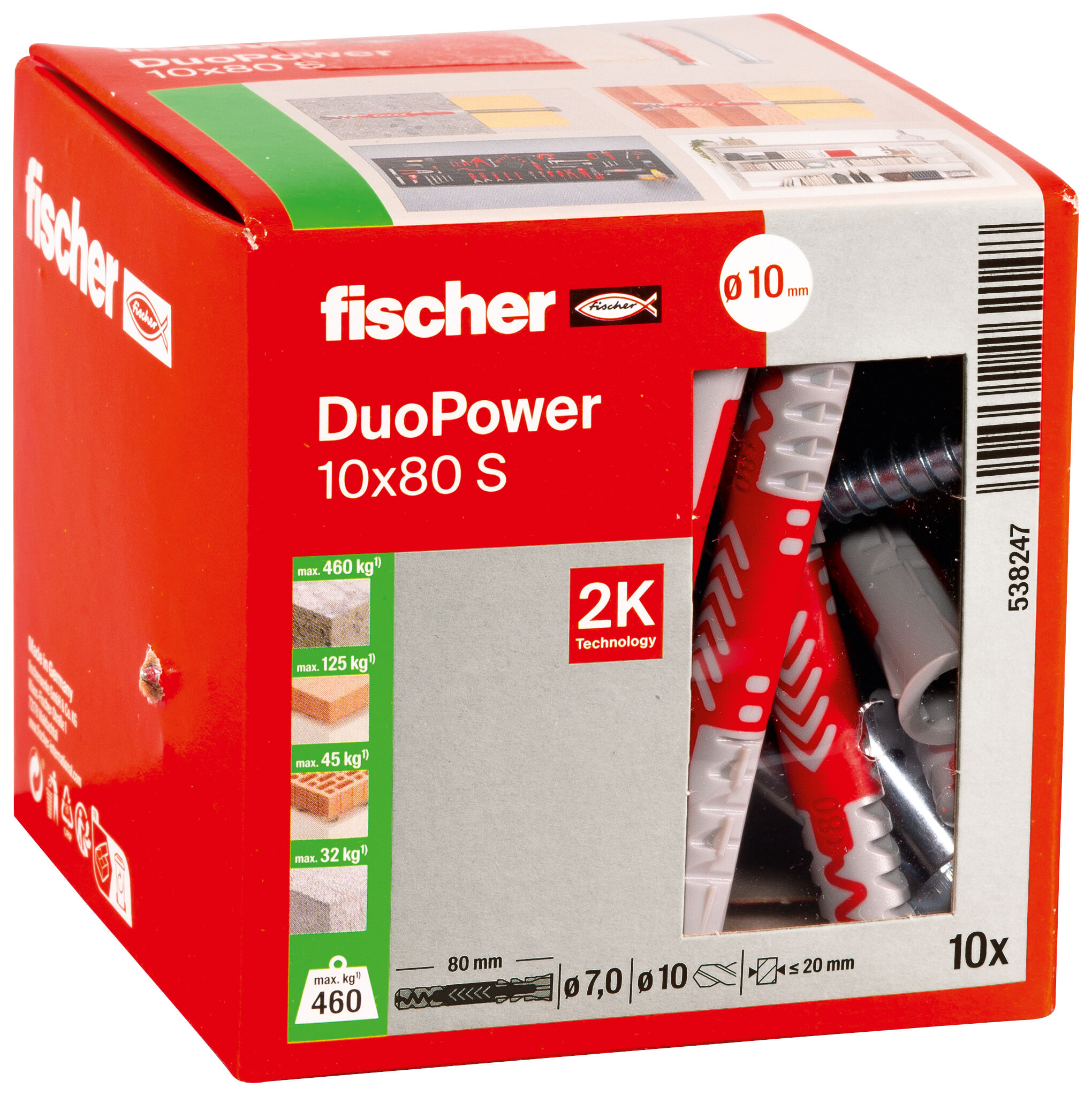 Packaging: "fischer DuoPower 10 x 80 with hexagon head screw"