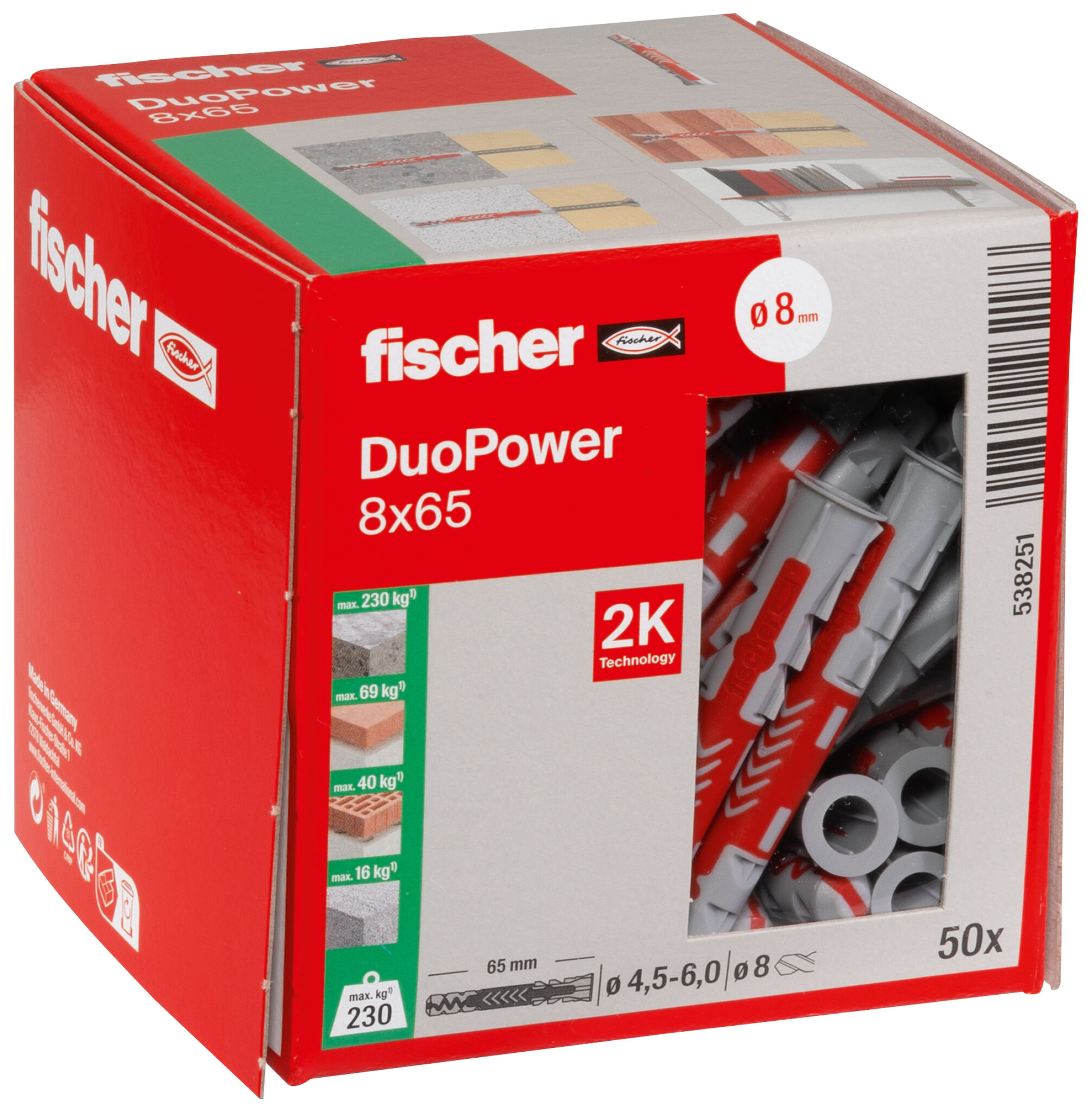 Verpackung: "fischer DuoPower 8 x 65"