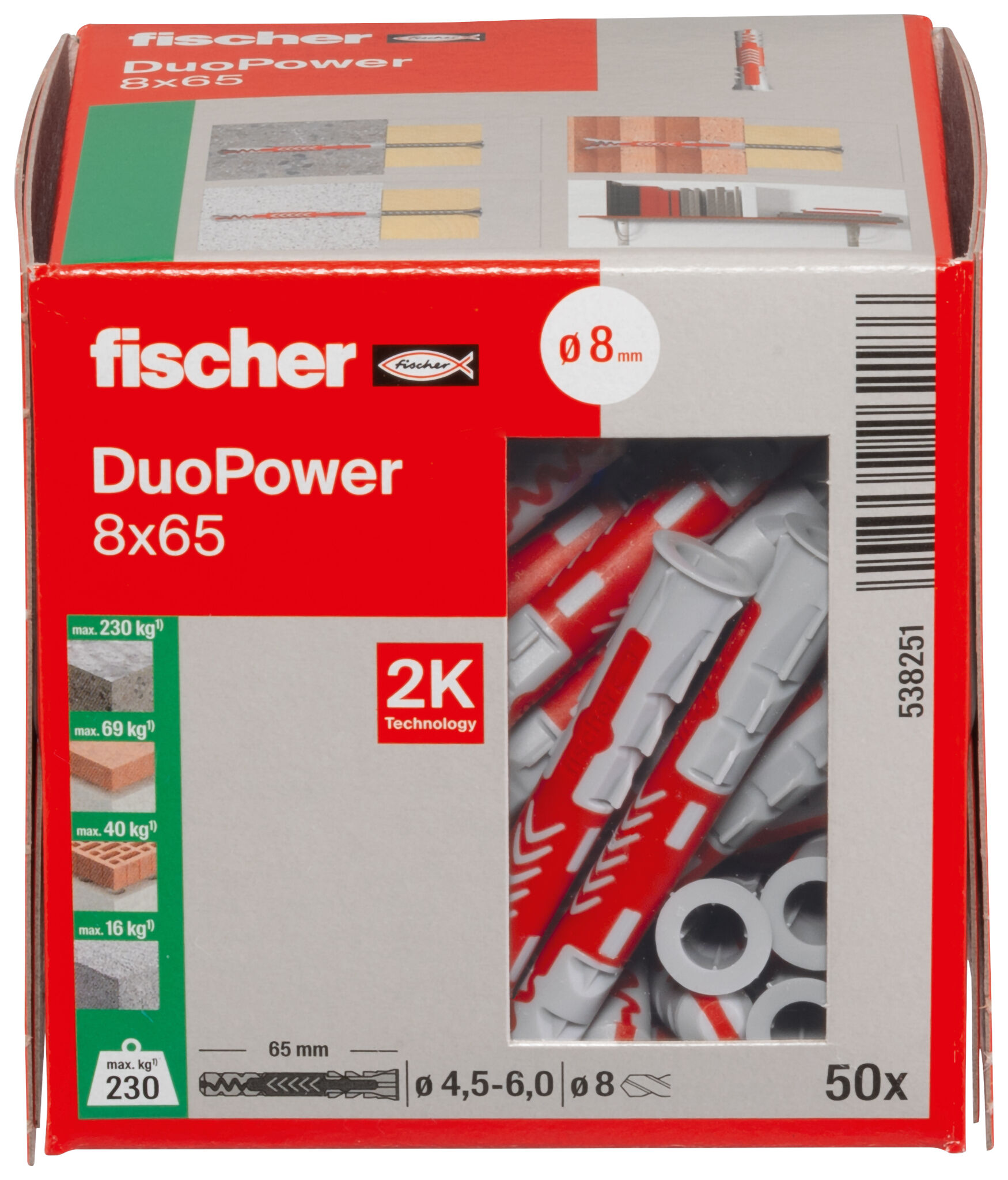 Verpackung: "fischer DuoPower 8 x 65"