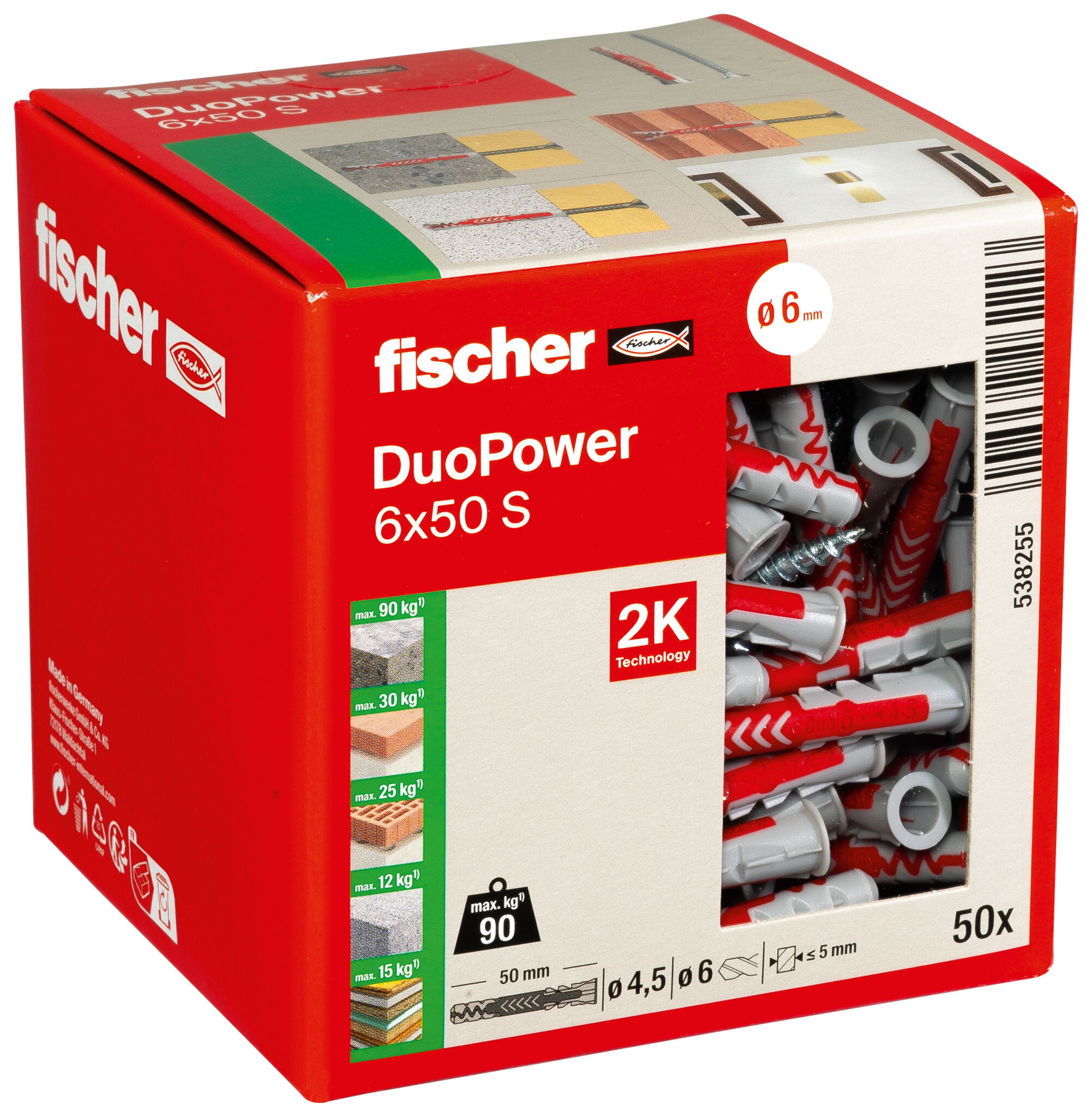 Verpackung: "fischer DuoPower 6 x 50 S mit Schraube"
