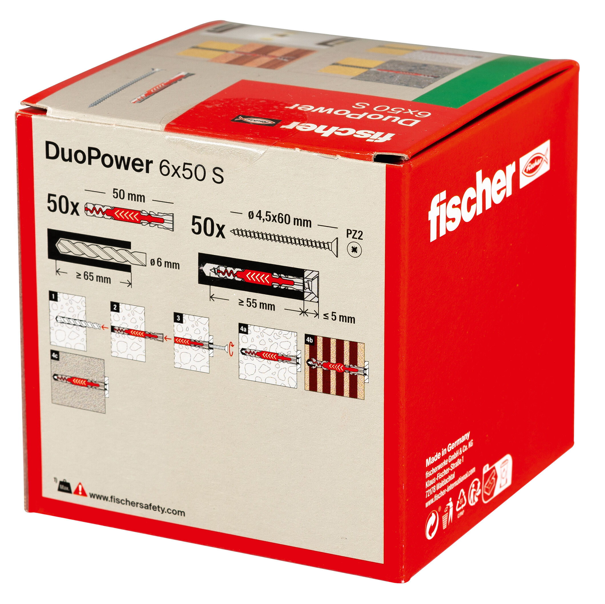 Verpackung: "fischer DuoPower 6 x 50 S mit Schraube"