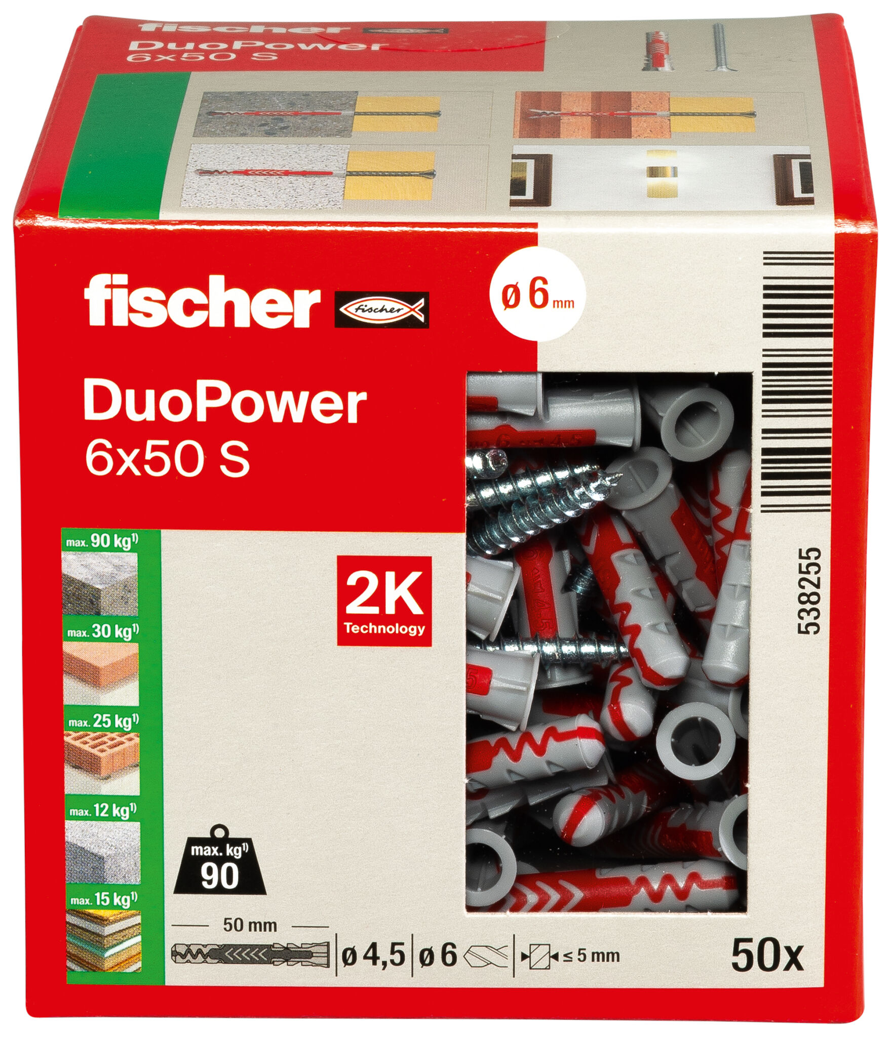 Verpackung: "fischer DuoPower 6 x 50 S mit Schraube"
