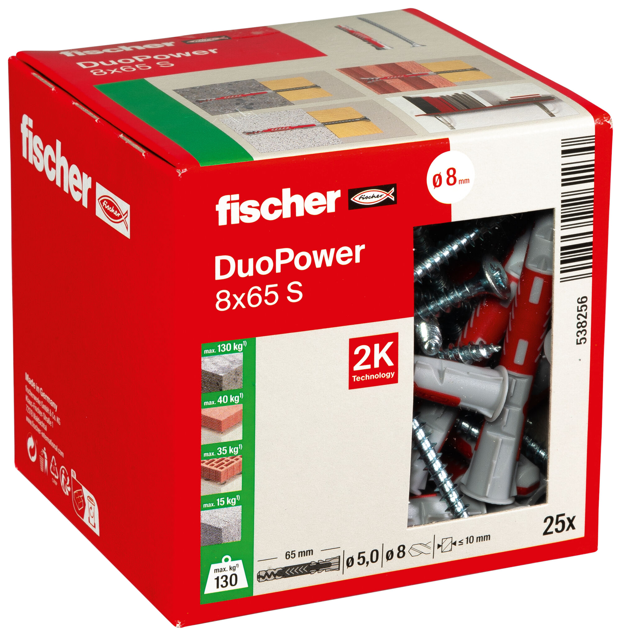 Verpackung: "fischer DuoPower 8 x 65 S mit Schraube"