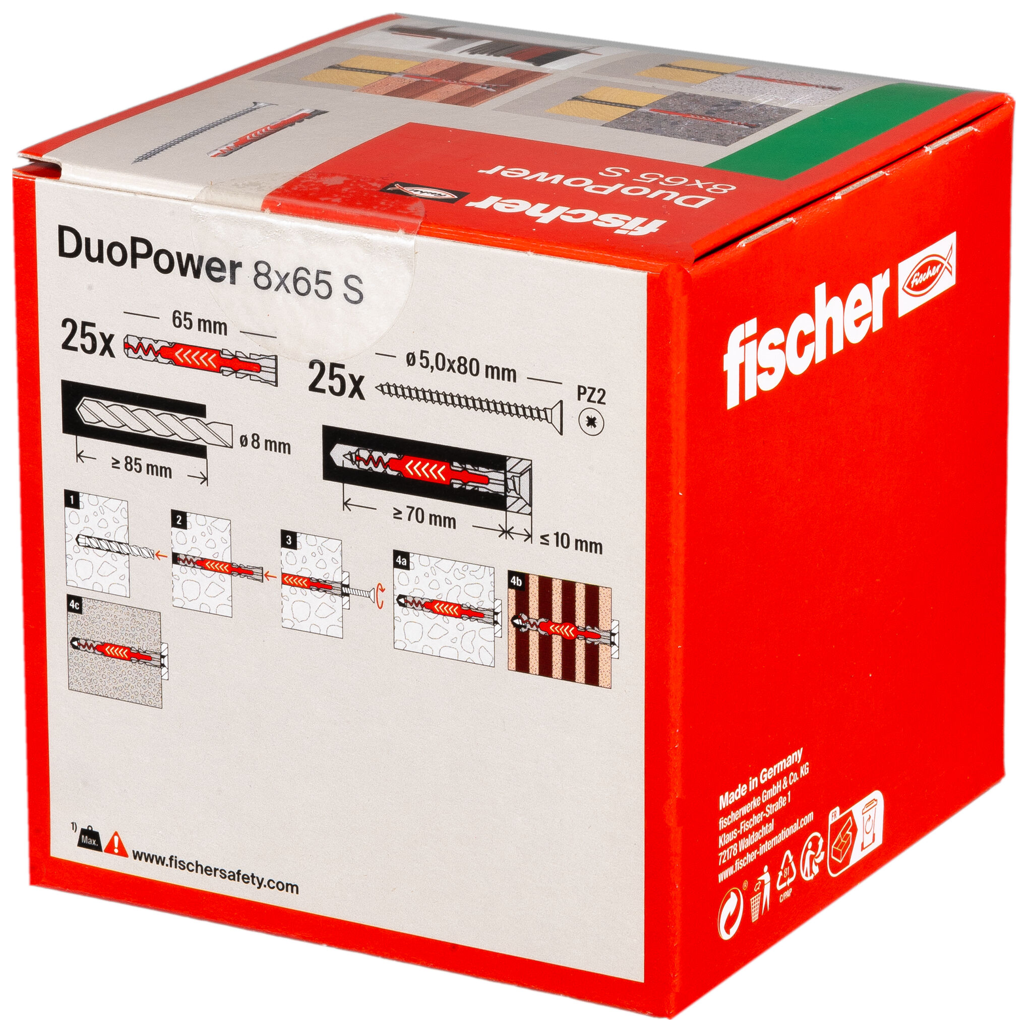 Verpackung: "fischer DuoPower 8 x 65 S mit Schraube"