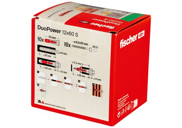 Packaging: "Cheville bi-matière DuoPower 12 x 60 S avec vis, boîte à fenêtre"