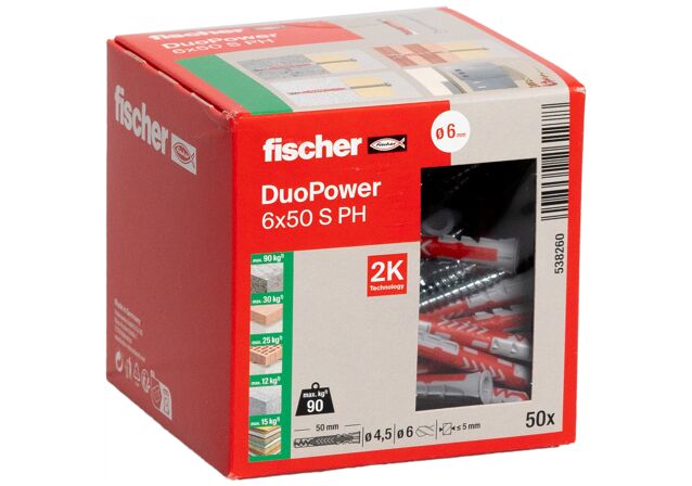 Verpackung: "fischer DuoPower 6 x 50 S PH"