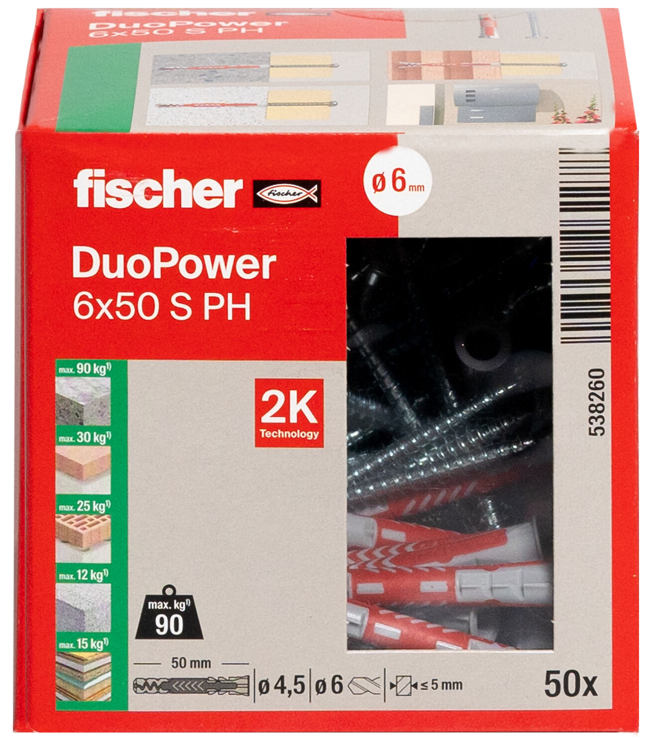 Verpackung: "fischer DuoPower 6 x 50 S PH"