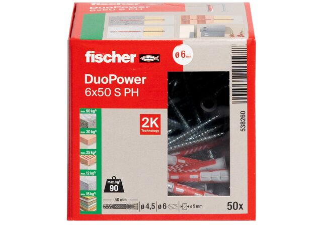 Verpackung: "fischer DuoPower 6 x 50 S PH"