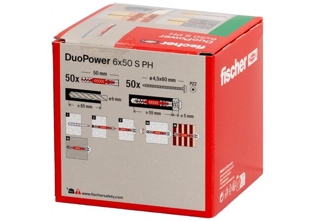 Verpackung: "fischer DuoPower 6 x 50 S PH"