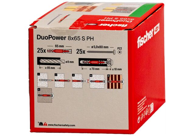 Packaging: "Cheville bi-matière DuoPower 8 x 65 PH avec vis"