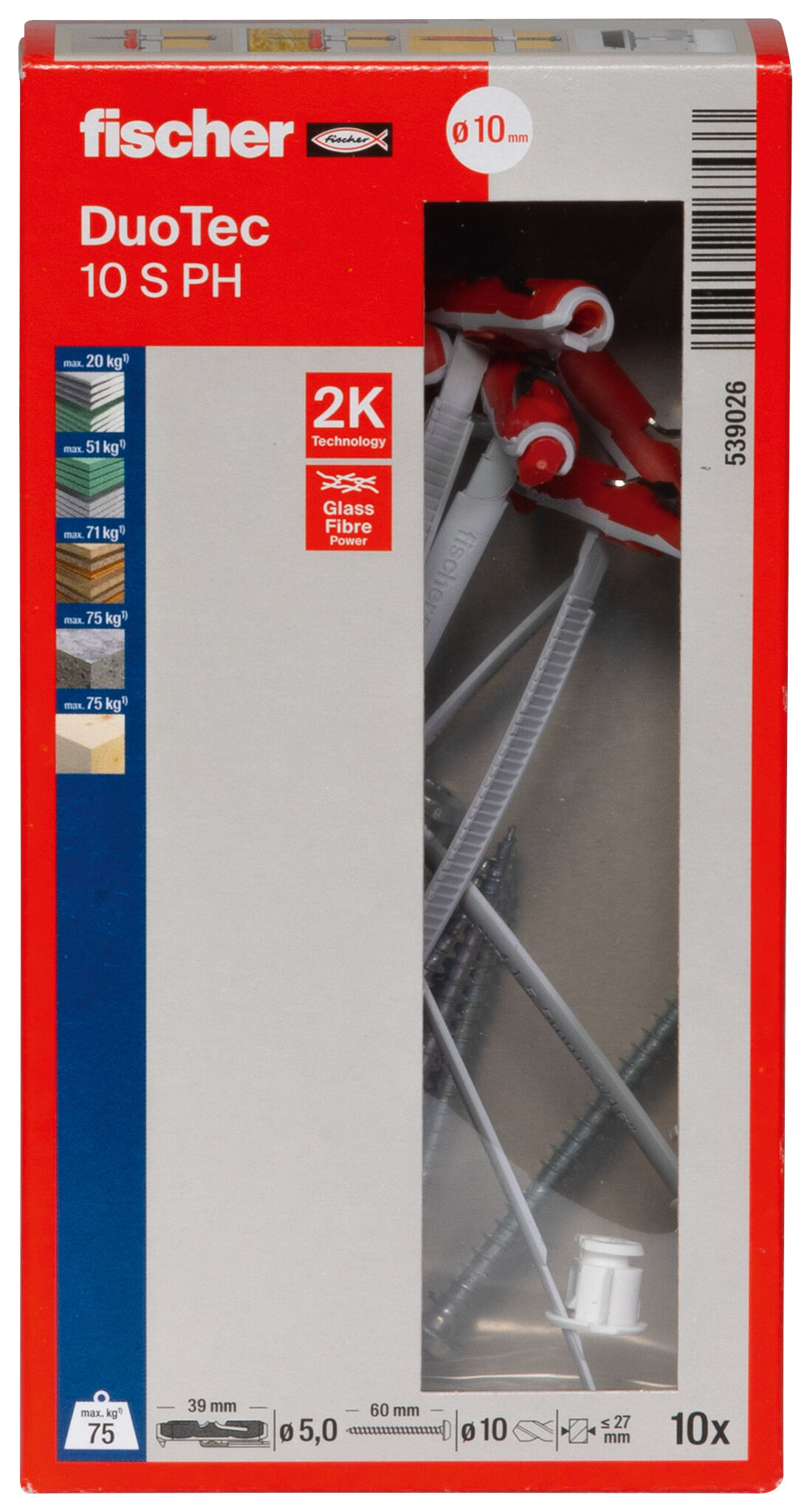 Packaging: "fischer DuoTec 10 S PH pan head screw"