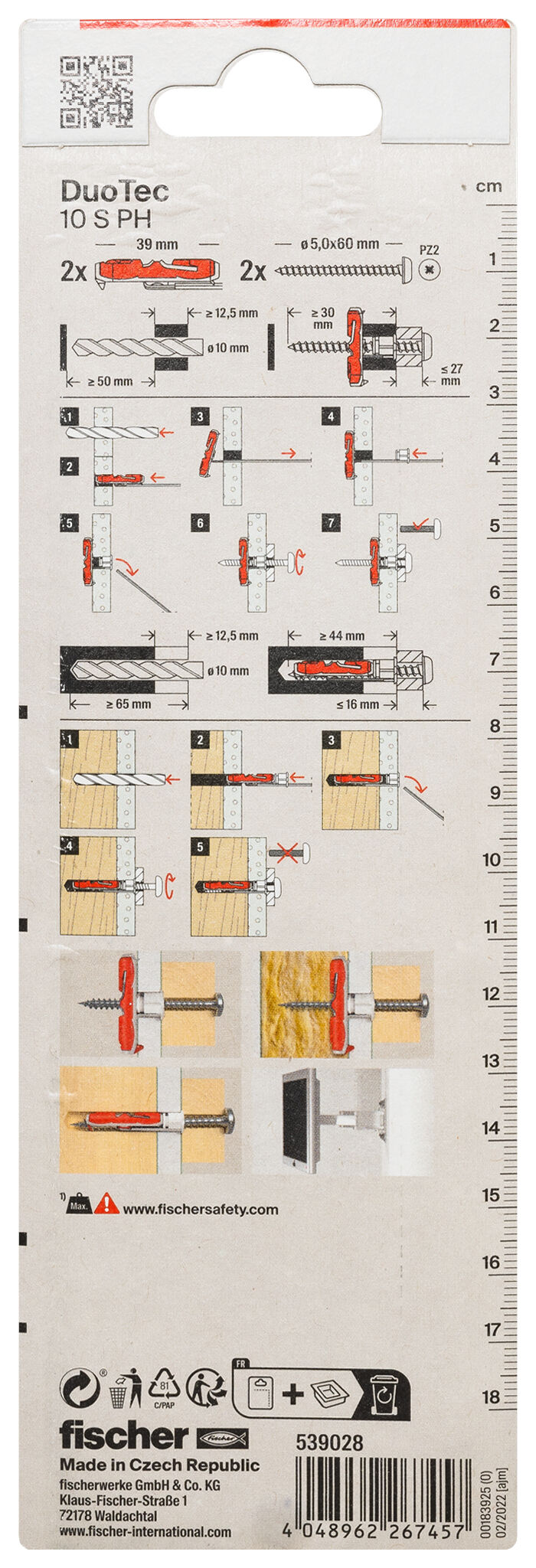 Verpackung: "fischer DuoTec 10 S PH mit Panhead Schraube"
