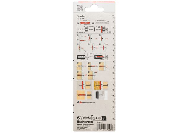 Verpackung: "fischer DuoTec 10 S PH mit Panhead Schraube"