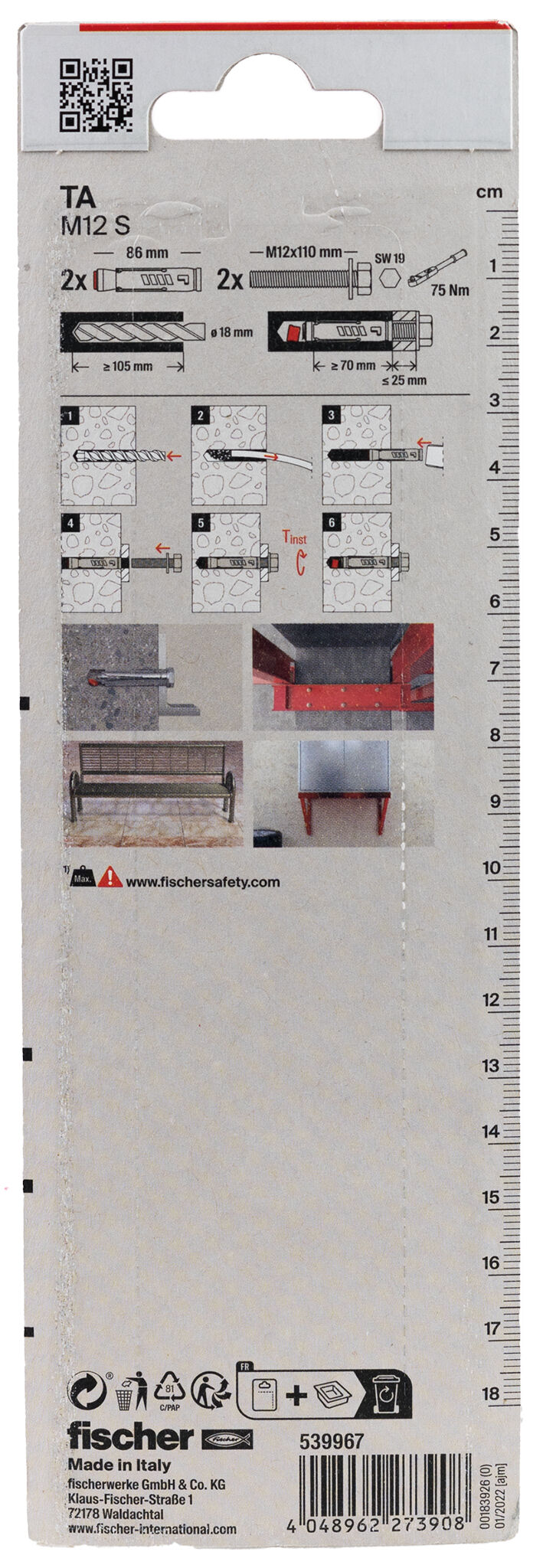 Packaging: "fischer Heavy-duty anchor TA M12 S25 K NV"