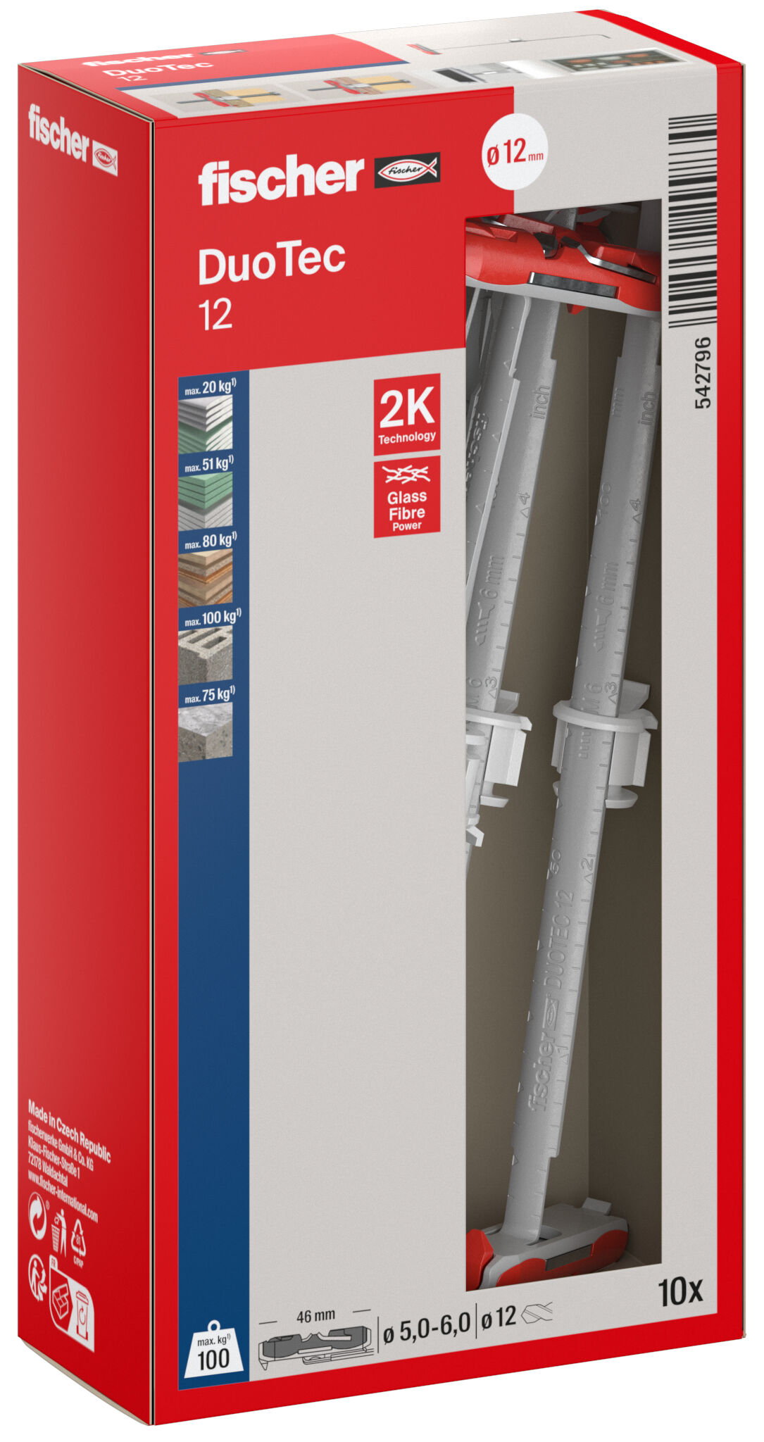 Packaging: "fischer 安全尼龙翻转锚栓DuoTec 12"