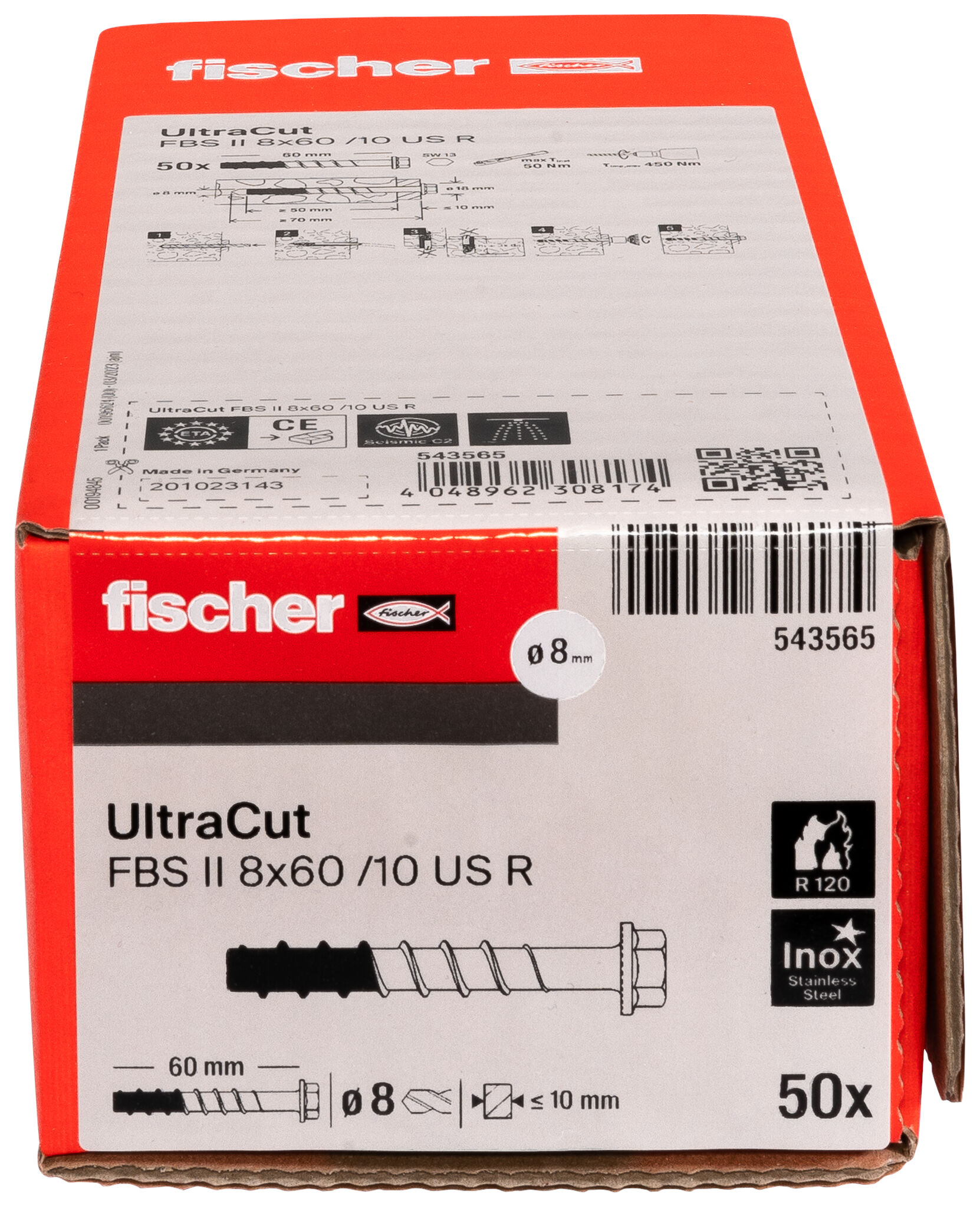 Packaging: "fischer UltraCut FBS II 8 x 60 10/- US R"