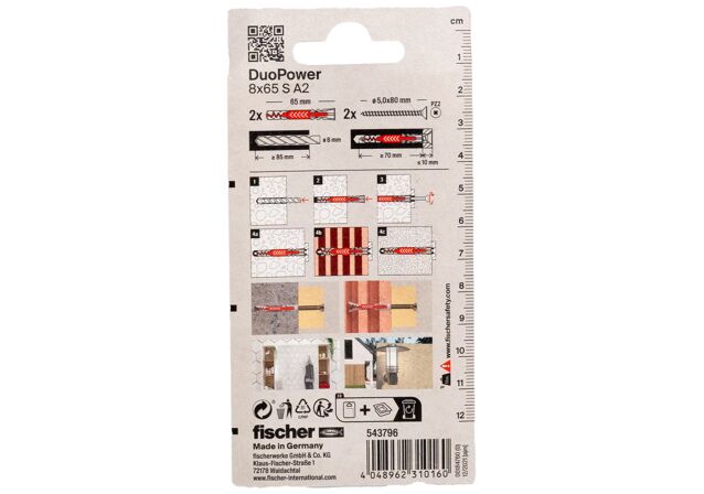 Packaging: "fischer DuoPower 8 x 65 S z wkrętem ze stali A2"