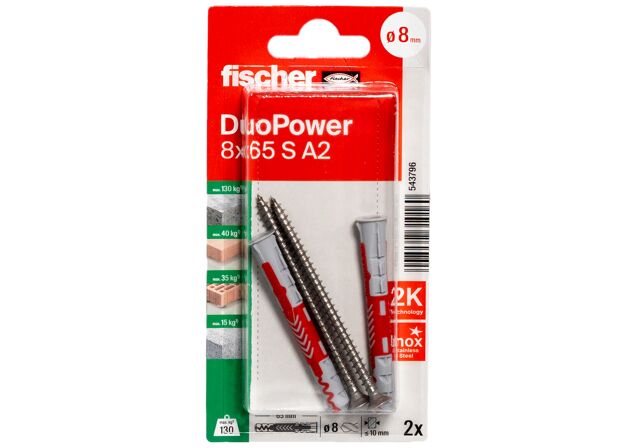 Packaging: "fischer DuoPower 8 x 65 S z wkrętem ze stali A2"