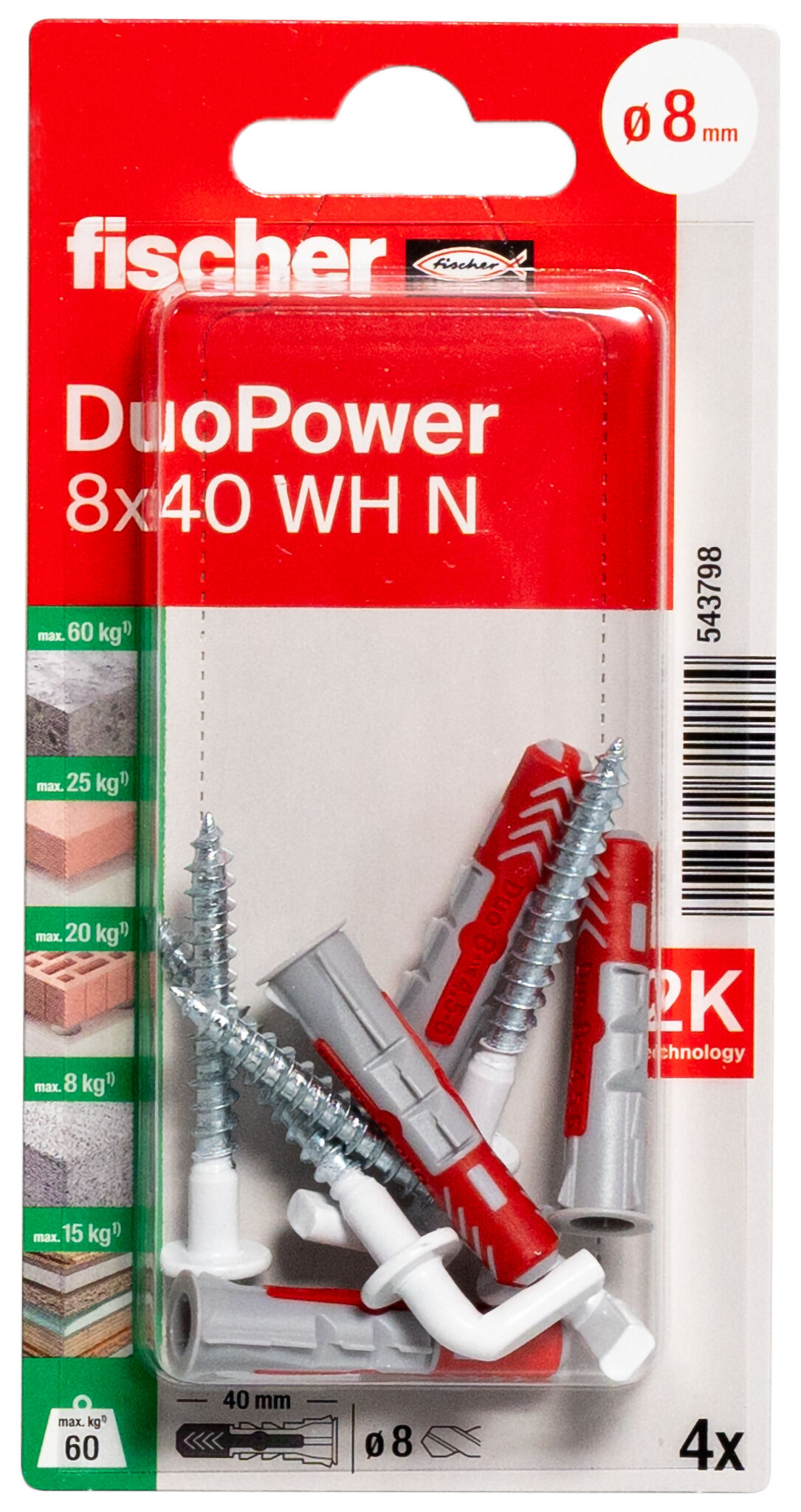 Packaging: "fischer DuoPower 8 x 40 WH açı kancalı"