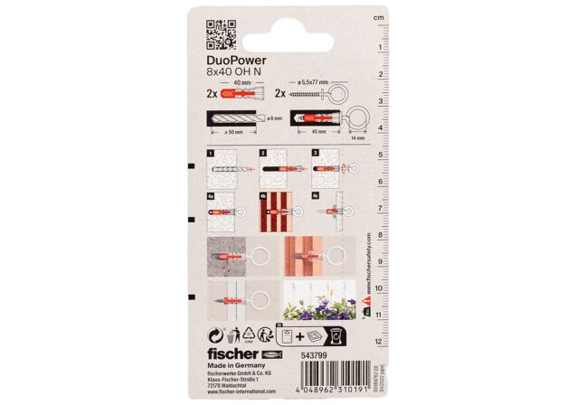 Packaging: "fischer DuoPower 8 x 40 OH N with eye hook"