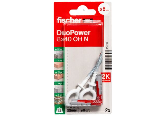 Packaging: "fischer DuoPower 8 x 40 OH N with eye hook"
