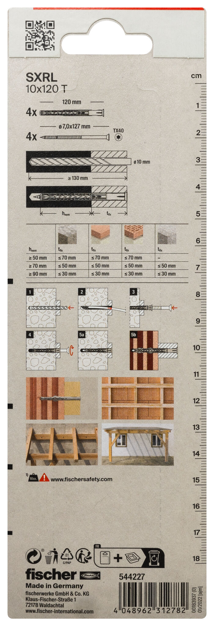 Packaging: "fischer Frame fixing SXRL 10 x 120 T zinc-plated steel"