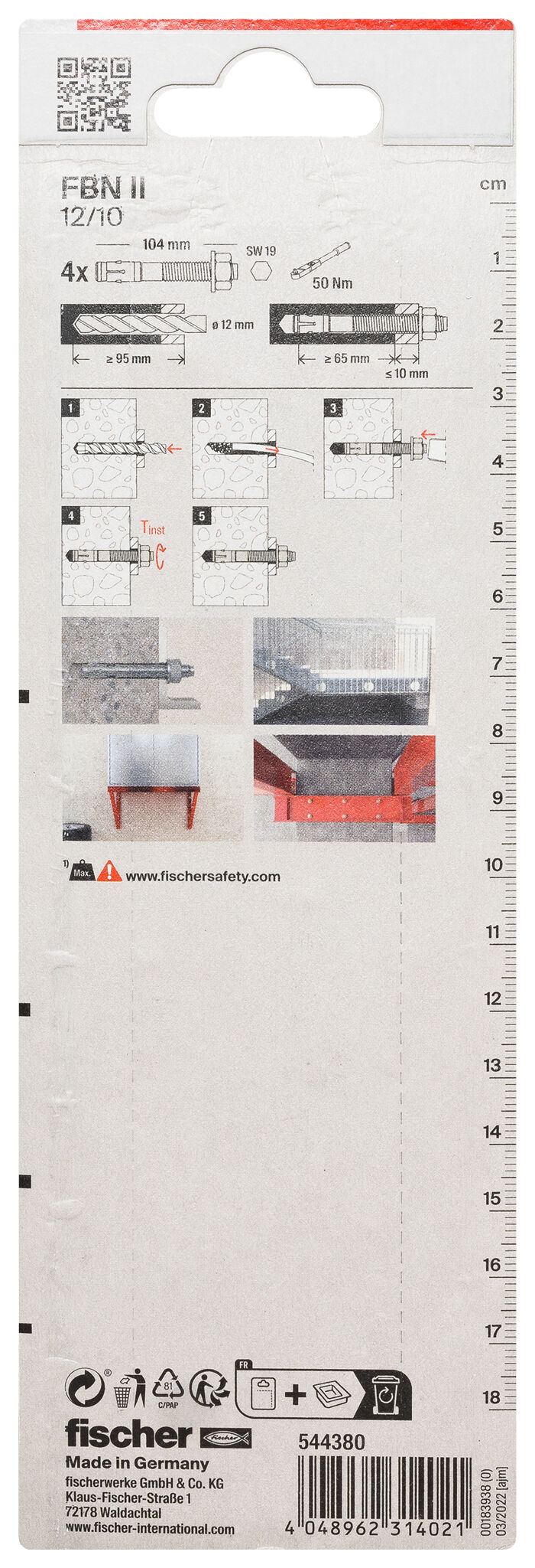 Packaging: "fischer FBN II 12/10 K (12X104) Εκτονούμενο αγκύριο ηλεκτρογαλβανισμένο σε blister"
