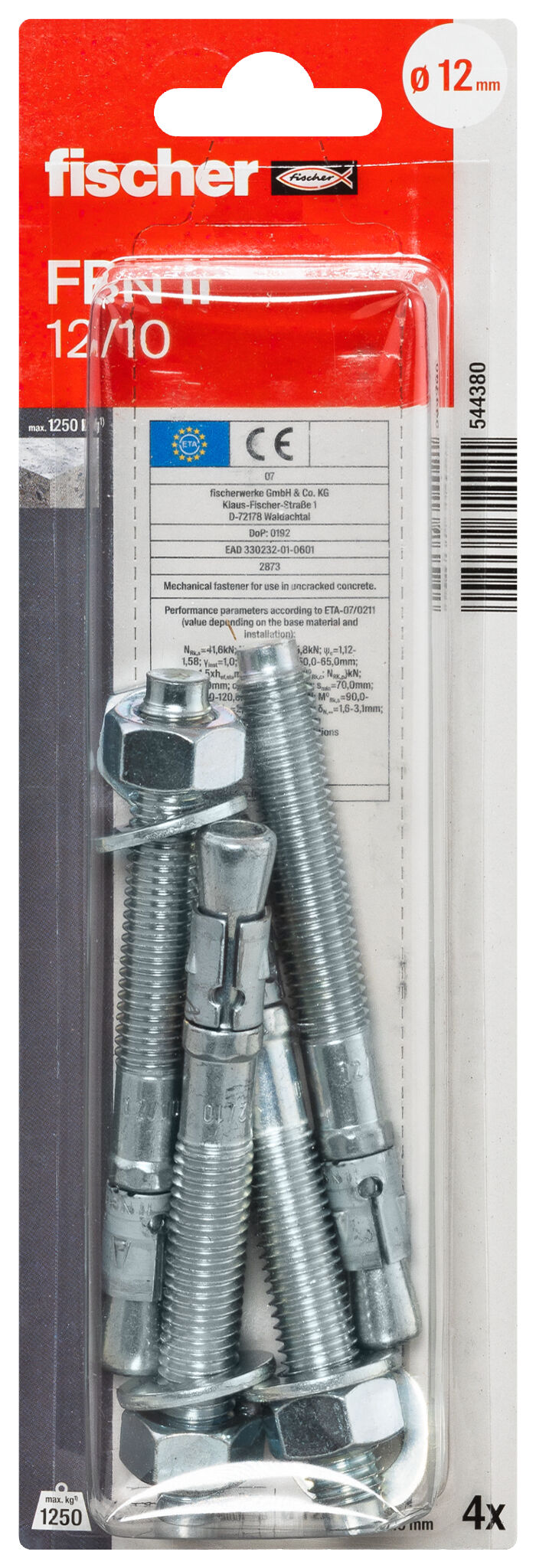 Packaging: "fischer FBN II 12/10 K (12X104) Εκτονούμενο αγκύριο ηλεκτρογαλβανισμένο σε blister"
