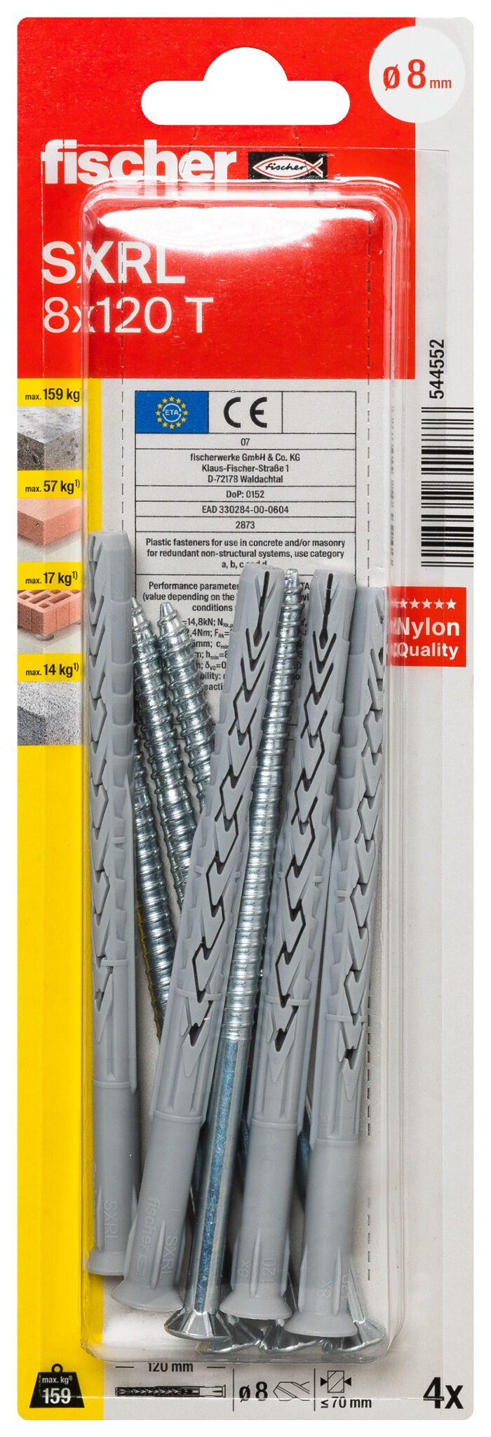 Verpackung: "fischer Langschaftdübel SXRL 8 x 120 T Senkkopfschraube"