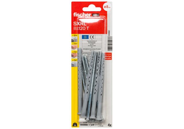 Verpackung: "fischer Langschaftdübel SXRL 8 x 120 T Senkkopfschraube"