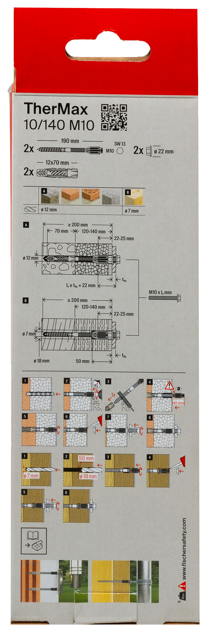 Verpackung: "fischer Abstandsmontagesystem TherMax 10/140 M10 (2)"