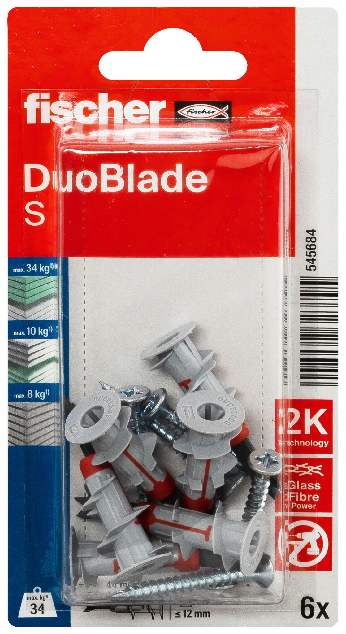 Packaging: "fischer Plasterboard fixing DuoBlade S K NV with screw"