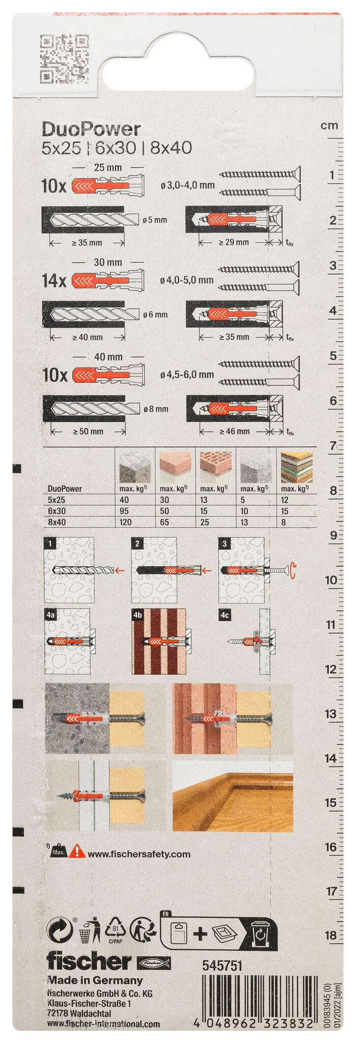 Packaging: "fischer DuoPower 3-blister 5, 6, 8 K NV"