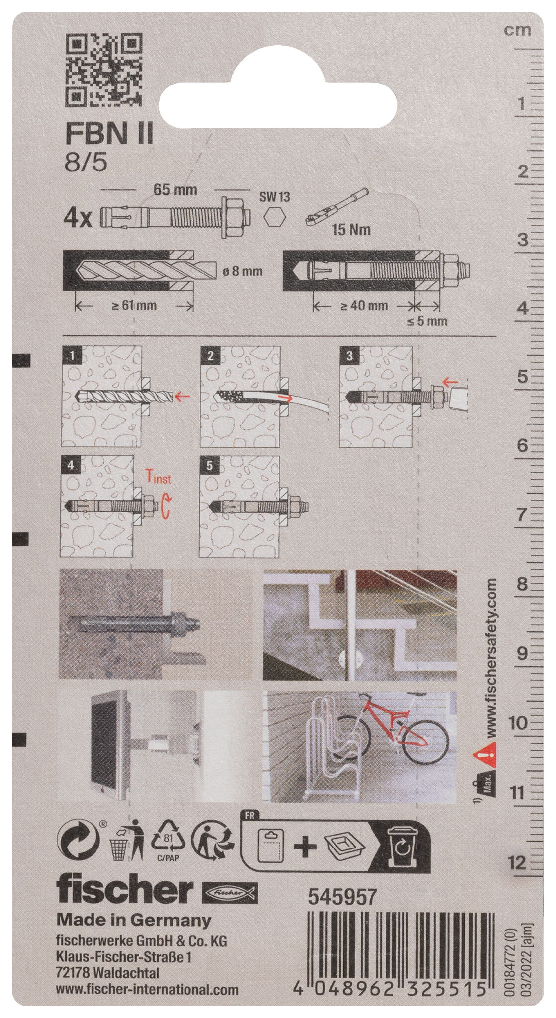 Packaging: "Goujon FBN II 8/5 K en acier électrozingué"