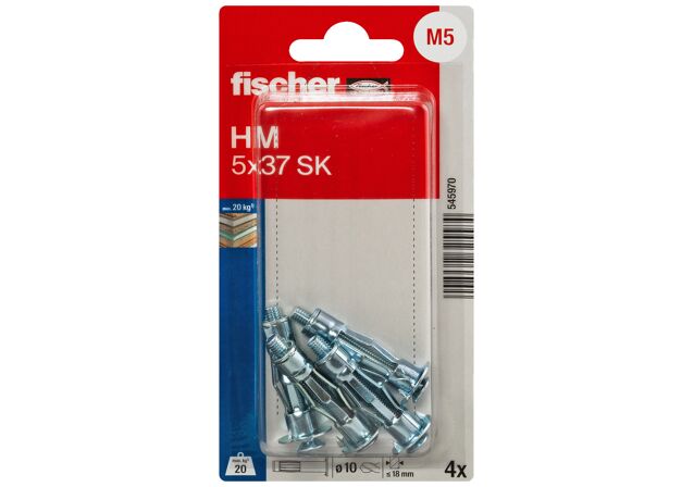 Verpackung: "fischer Hohlraum-Metalldübel HM 5 x 37 SK mit metrischer Schraube"