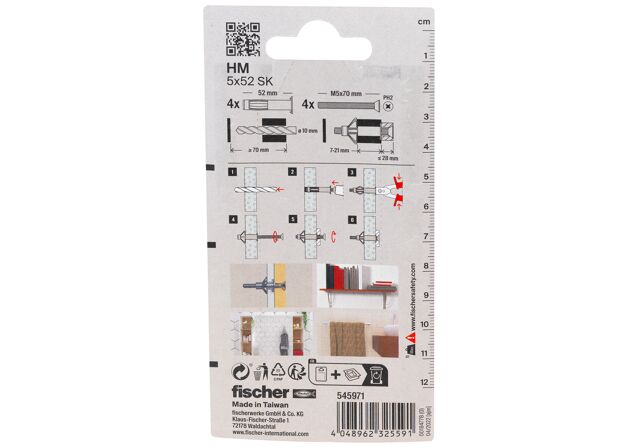 Verpackung: "fischer Hohlraum-Metalldübel HM 5 x 52 SK mit metrischer Schraube"